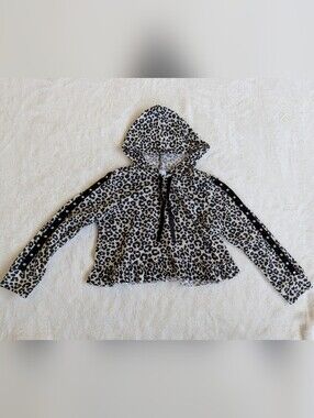 Little Mass Girls' Leopard Print Hoodie in Black & Cream